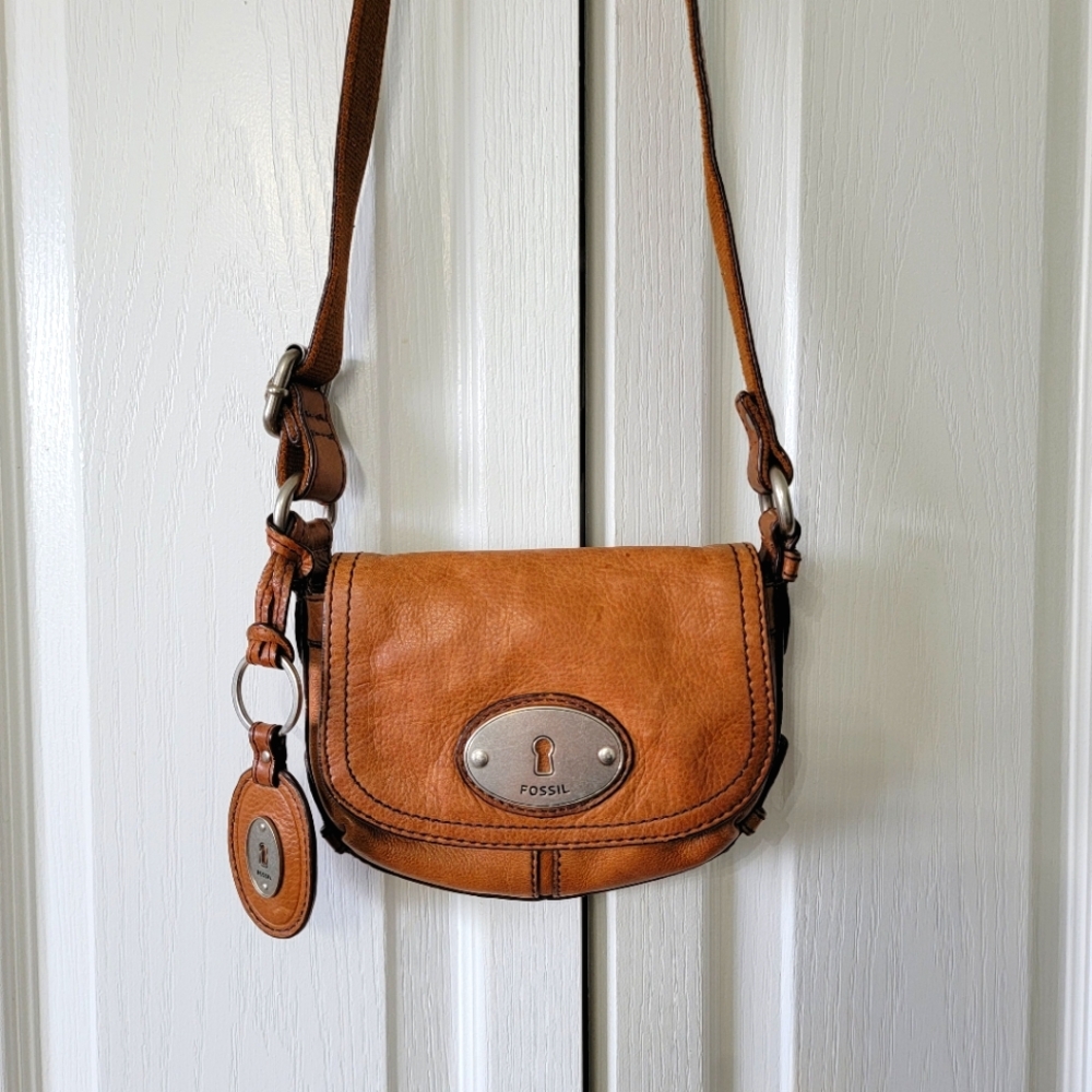 Fossil mini crossbody, cognac leather.